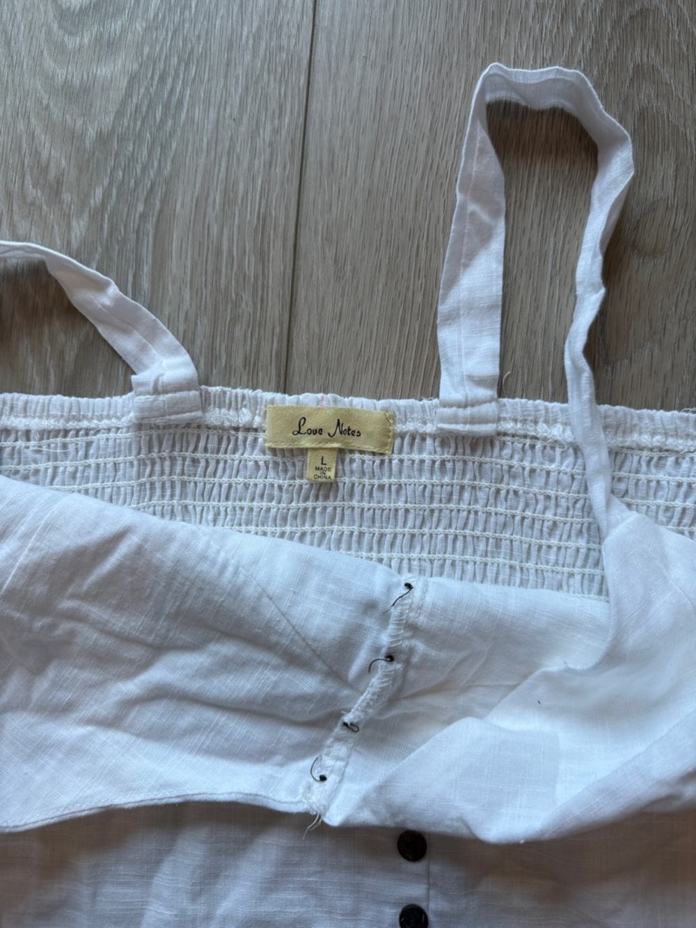 Women's Large Love Notes White Cotton Button-Front Smocked Crop Tank Top - Picture 3 of 9